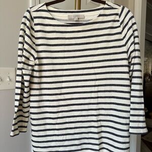 LOFT Striped Boatneck Top with Back Overlap Detail, White/Navy, Medium
